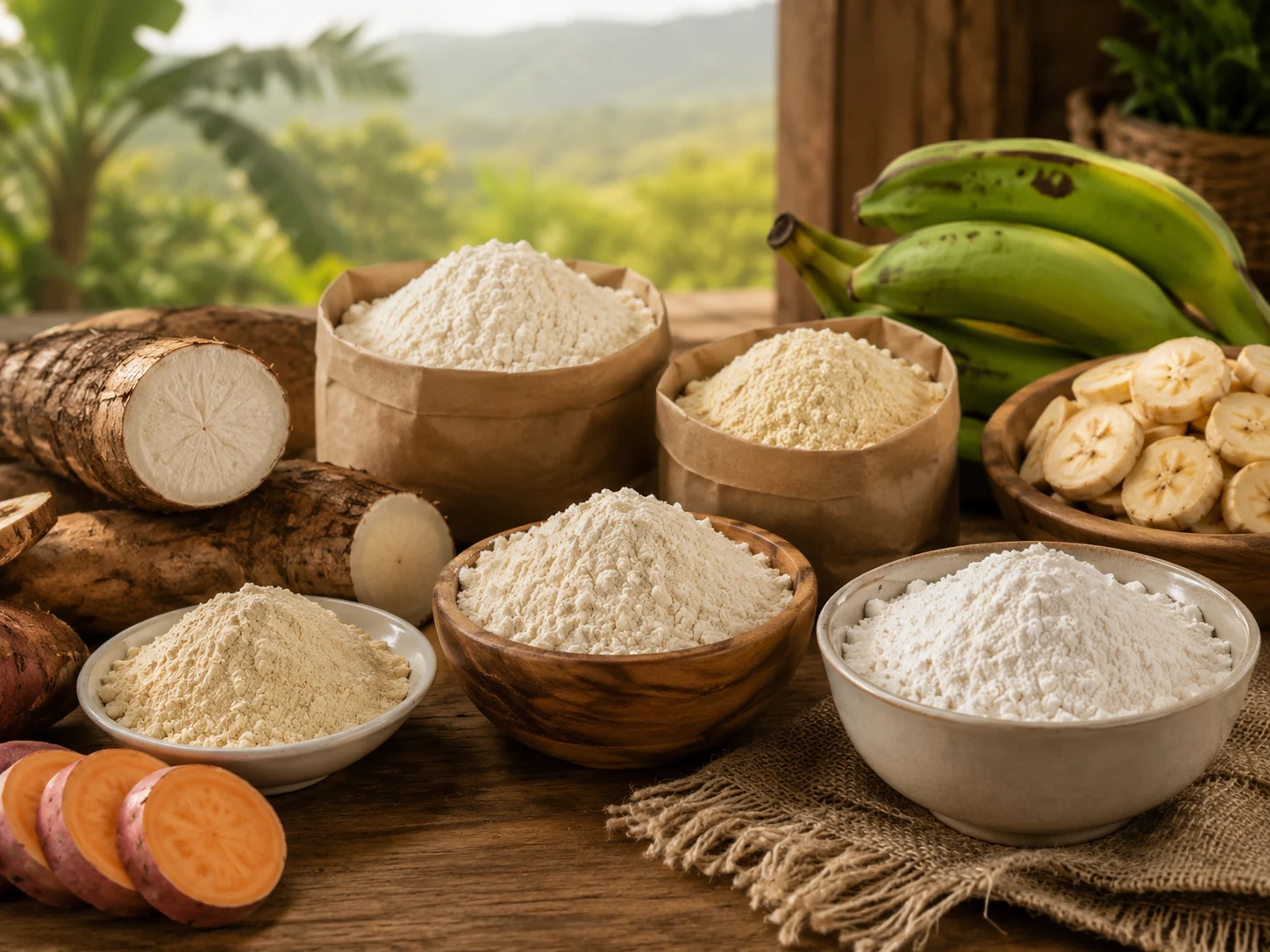 Farines végétales de manioc, patate douce et plantain
